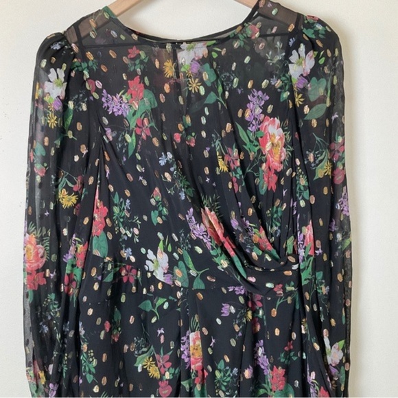 AMUR Sabine Drape Dress | Front Slit | Black | Floral | Sheer | Size 10 - Picture 9 of 16